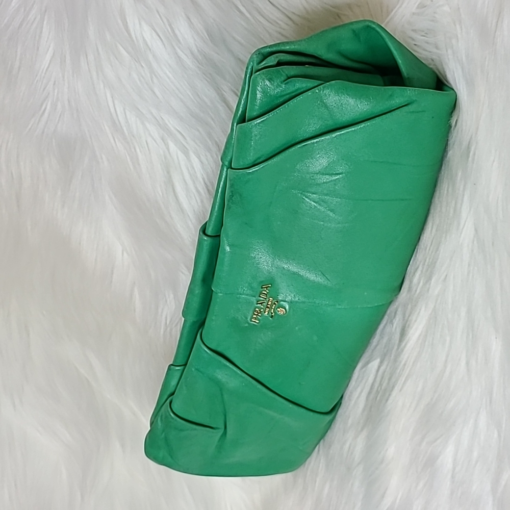 Prada Vibrant Green Pleated Clutch